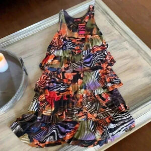Isle tiered slip on dress-animal print layered fabric all the way down